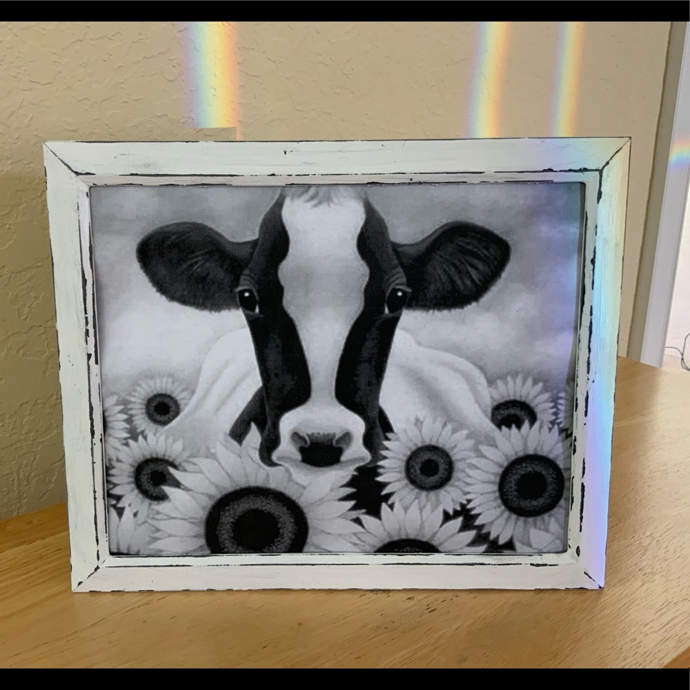 Farmhouse Cow and sunflowers picture 8x10 w/frame
